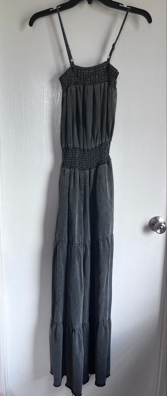 Kaylee Kollection Charcoal Acid Wash Smocked Wide Leg Jumpsuit Romper Small